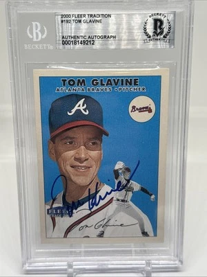 BAS 2000 Fleer Tradition Tom Glavine #192 Beckett Authentic Auto HOF - Image 1 of 4