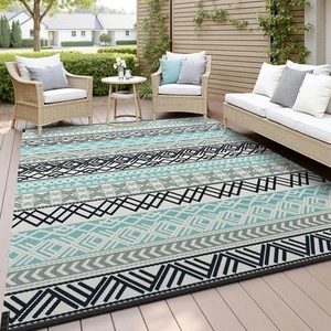 Outdoor Rug Carpet Waterproof-Patio Rug Mat 6x9 Reversible RV Camping Rug Pic... - Picture 1 of 7