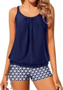 Womens Yonique Blouson Tankini Swimsuit 2 Piece Strappy Bathing Suit Tops - Imagen 1 de 17
