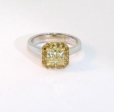 Anillo de diamantes amarillos de lujo de 1,62 tcw VS-2 talla 7 informe GIA oro de 18 quilates diseño DK EE. UU. Foto 1 de 4