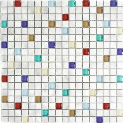 Mosaico Piastrella alluminio vetro cristallo argento colorato 49-A702_f|10foglie - Immagine 1 di 3