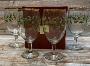 NUOVO LENOX Set di 4 Bicchieri Bevande Ghiacciati CALICI Natale Agrifoglio Berry In Scatola - Foto 1 di 6