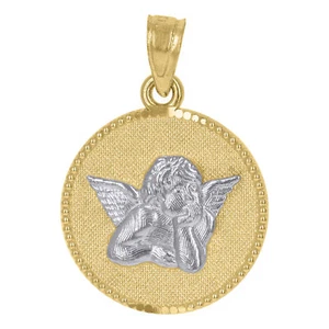 10kt Gold Two-Tone Textured Womens Angel Religious Charm Pendant - Picture 1 of 1