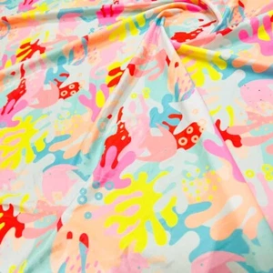 Printed Ocean and Corals 4-Way Stretch Fabric 60" wide Swimsuit Spandex By Yard - Picture 1 of 9