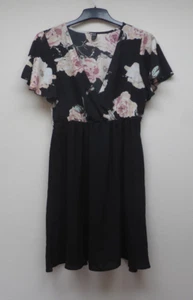 Shein Dress Size L Black and Floral Cross Over Top Elasticated Waist - Picture 1 of 8