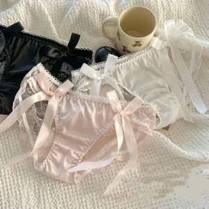 Cotton Crotch Lace Bow Underwear Ribbon Women Briefs Low-Waist Panties Girl - Picture 1 of 15