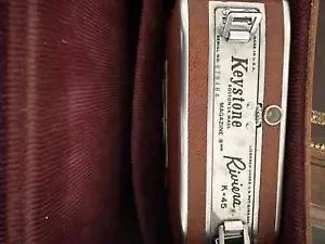 VINTAGE KEYSTONE K-45 RIVIERA 3 LENS 8MM MOVIE CAMERA WITH BROWN LEATHER CASE - Picture 1 of 2