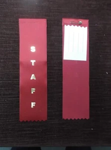 STAFF red ribbon with gold foil letters carded w/pin lot of 10 - Picture 1 of 1