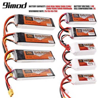 RC 2s 7.4V 650-6000mAh Lipo Battery 25-75C XT60/ T/ JST for RC Car Boat Drone - Image 1 of 4