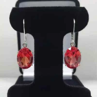 Brinco de prata esterlina 6 cts corte oval laranja padparadscha safira alavanca traseira A - Imagem 1 de 4
