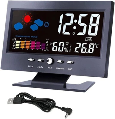 Digital Alarm Clock Snooze Calendar Thermometer Hygrometer Weather Display - Image 1 of 4