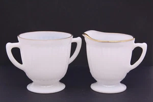 Petalware Cremax Creamer and Sugar Set Gold Trim Depression Glass Macbeth Evans - Picture 1 of 13