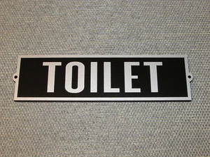 Vintage Retro Style Black With Gray Letters Toilet Door Sign 8" x 2 1/4" - Picture 1 of 3