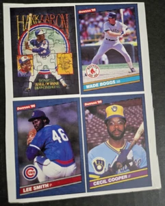 1986 Donruss Baseball Wax Box Bottom Uncut Sheet, Hank Aaron Puzzle, Wade Boggs - Picture 1 of 7
