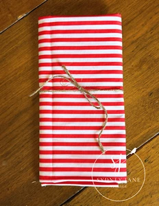 Vintage 1970's Red & White Striped Fabric. 44" x 43" Cotton. Americana. Nautical - Picture 1 of 1