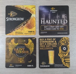 Strongbow 4 x Vintage Beer Mats Pub Bar Coaster Breweriana - Picture 1 of 6