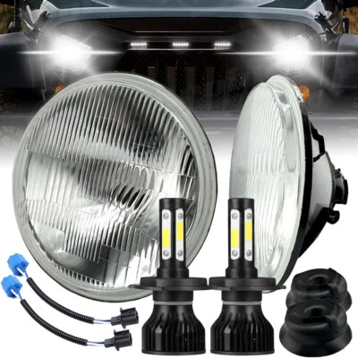 Semi Sealed 7inch Glass Headlamp Housing & H4 9003 HiLo LED Headlight Bulbs Kits - Image 1 of 4