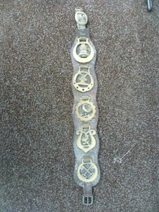 AN EARLY VICTORIAN LEATHER MARTINGALE DISPLAYING FIVE RARE HORSE BRASSES - Picture 1 of 8