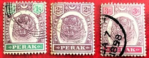 Malaya States - PERAK STAMPS - 1895/99 - 1,2,3 Cent Tiger - Used - Picture 1 of 1