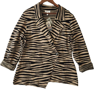 New Sofia Vergara Sweater Blazer Tiger Print XL Asymmetrical Washable Whimsigoth - Image 1 of 4