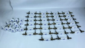 40pc Drawer Pull Handles & Knobs Brass & Porcelain White W/ Blue Flowers Vtg - Picture 1 of 21