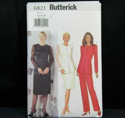 Butterick Pattern 6821 Fitted Jacket Straight Skirt Pants Sz 14 16 18 UNCUT  - Image 1 of 2