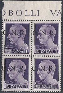 1944 RSI GNR BRESCIA I TIPO I TIRATURA 1 LIRA VARIETà QUARTINA MNH ** - RSI230 - Picture 1 of 1