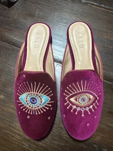 House Of Zalo Fuschia Velvet Mule Shoe Slipper Evil Eye Sz 7.5 Brand New - Picture 1 of 9