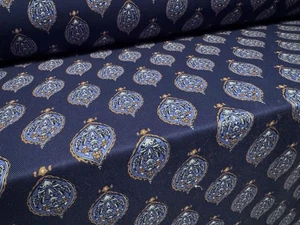 Marocain Webstoff Viskose, Meterware - Arabesque Print - dunkelblau - Bild 1 von 4