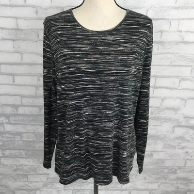 Camiseta Croft & Barrow clássica tamanho XL manga longa listra preta algodão - Imagem 1 de 4