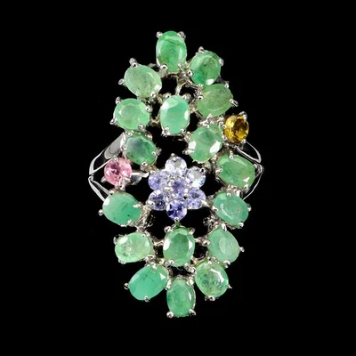 Anillo de plata de ley 925 esmeralda tanzanita turmalina piedras preciosas joyería talla 9 Foto 1 de 4