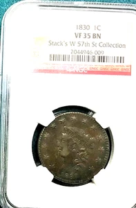 1830 Matron Head Large Cent - Stack's 5th St Collection NGC VF 35 BN - Picture 1 of 4