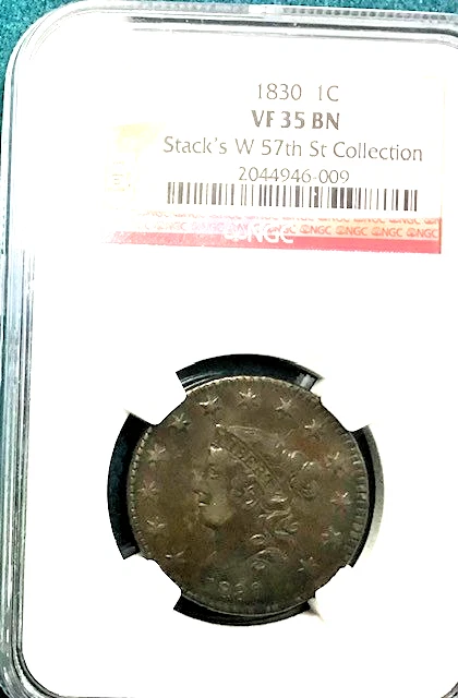 1830 Matron Head Large Cent - Stack's 5th St Collection NGC VF 35 BN - Image 1 of 4