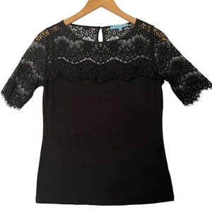 Antonio Milani Lace Sleeve Stretch Top Sz S Black Goth Emo Career Work City Girl - Picture 1 of 7
