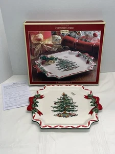 New Spode Christmas Tree Ribbons Square Platter Ceramic 13.7” x 11.3” - Picture 1 of 10