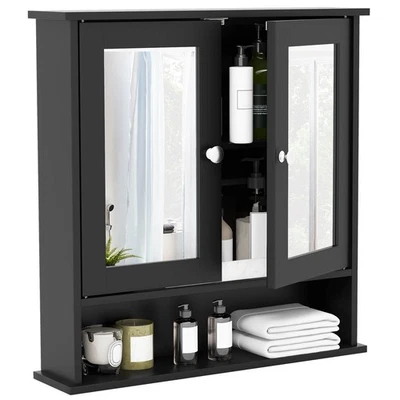 Costway Wall Mount Mirror Cabinet Bathroom Medicine Cabinet Organizer Black - Image 1 of 4