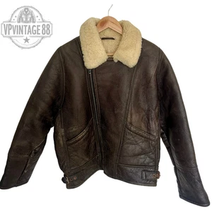 Vintage B-3 Aviator Bomber Jacket Brown Sheepskin Shearling Leather Flight - Picture 1 of 8