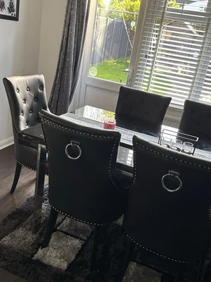 Black Glass Table with Six Chairs - Image 1 of 2