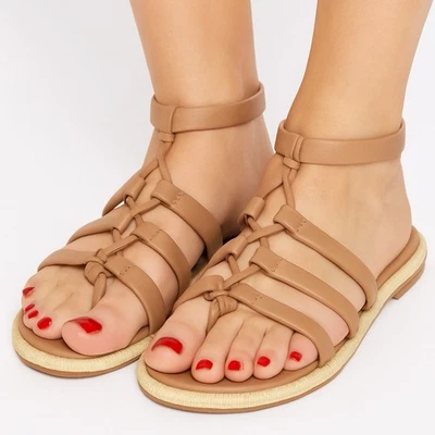 Гладиаторские сандалии Dolce Vita Adison желтовато-коричневые кожа на шнуровке размер 7 с пряжками плоские обнаженные - Изображение 1 из 4