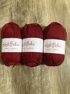 Knit Picks Comfy Fingering Cotton Blend 3 Skeins Yarn Lot, Color Red Hollyberry - Image 1 of 4