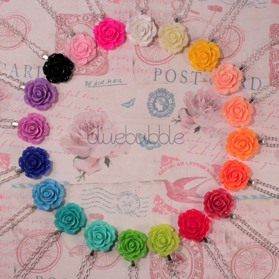 COLLAR ROSA GRANDE VINTAGE TALLADO 22mm favor de boda novia dama de honor graduación uk Foto 1 de 1