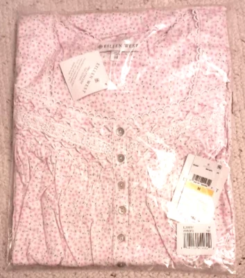 Camisón corto tejido jersey 100 % algodón manga larga flor silvestre Eileen West M Foto 1 de 4