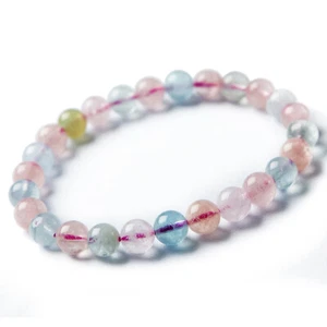 Natural Colorful Morganite Gemstone Clear Women Round Beads Bracelet 7mm AAAA - Picture 1 of 4