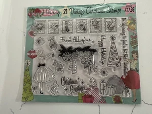 Vintage Christmas Stamps 21PC Happy Holidays Greetings Presents Ornaments Stamps - Picture 1 of 5