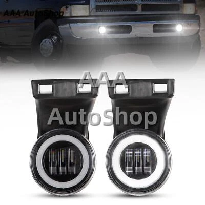 For 1994-2002 Dodge RAM 1500 2500 3500 Halo Ring DRL White Led Fog Driving Light - Image 1 of 4