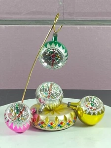 4 Reflectores Hended Vintage Polonia Vidrio Navidad Adorno Decoración 3" - Imagen 1 de 15