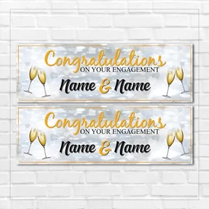 2 PERSONALISED 900mm x 300mm ENGAGEMENT BANNERS 130gsm SILK PAPER BANNERS - ANY - Picture 1 of 2