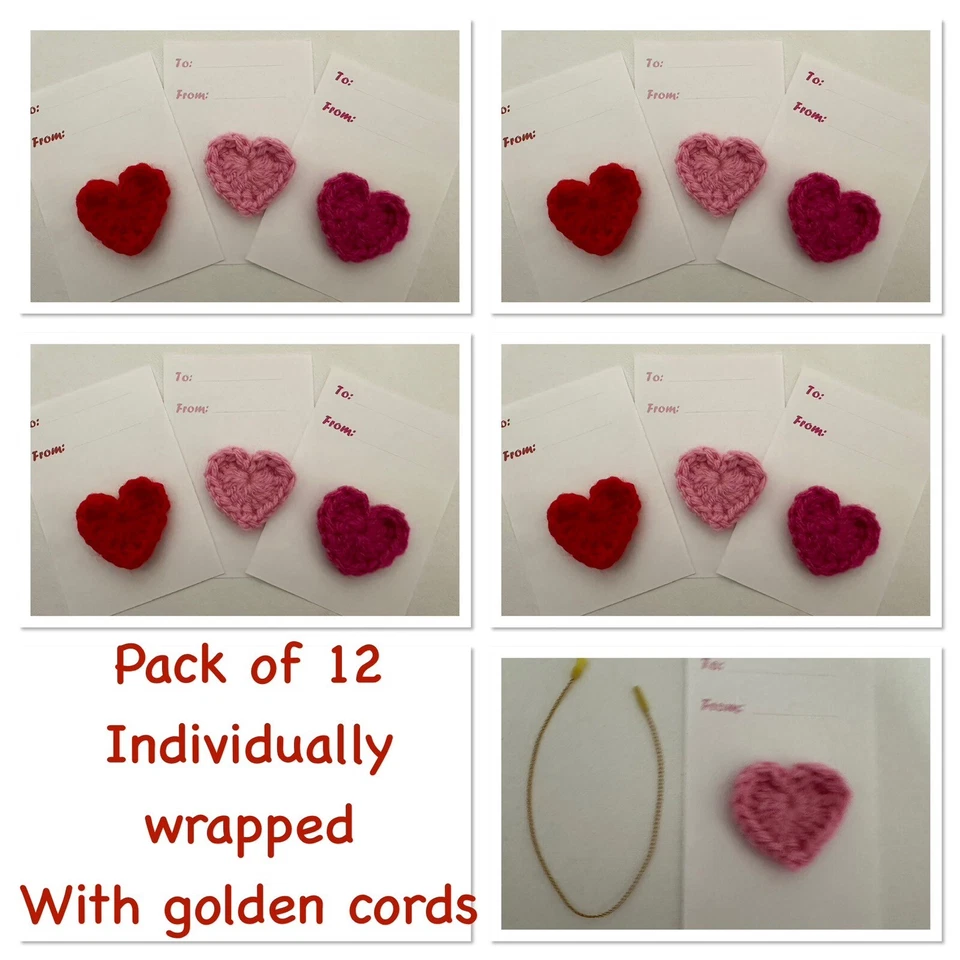 Hecho a mano corazón ganchillo regalos de San Valentín para niños adolescentes recuerdo adorno, 12 piezas Foto 1 de 4