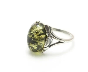 NATURAL BALTIC AMBER STERLING SILVER 925 Green Gemstone RING Certified & Box - Picture 1 of 9