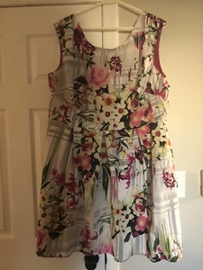 Tiana B size 18w Pink Green Gray  floral sleeveless flare dress women's - Picture 1 of 5